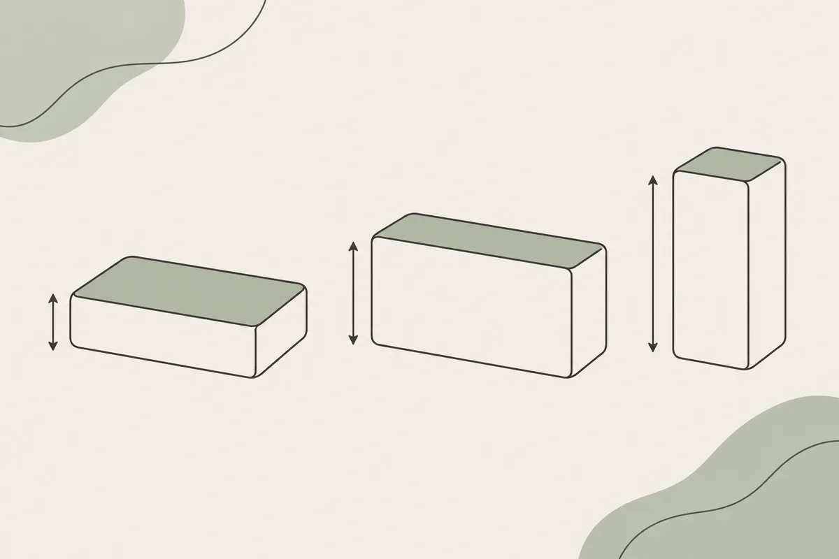 寝かせる、横に立てる、縦に立てるの3つの向きに置いたヨガブロックの線画